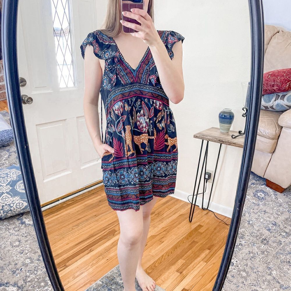Anthropologie Deep V Tunic Mini Dress Cheetah MP - Picture 8 of 9